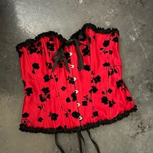 Red and Black Floral Corset Top